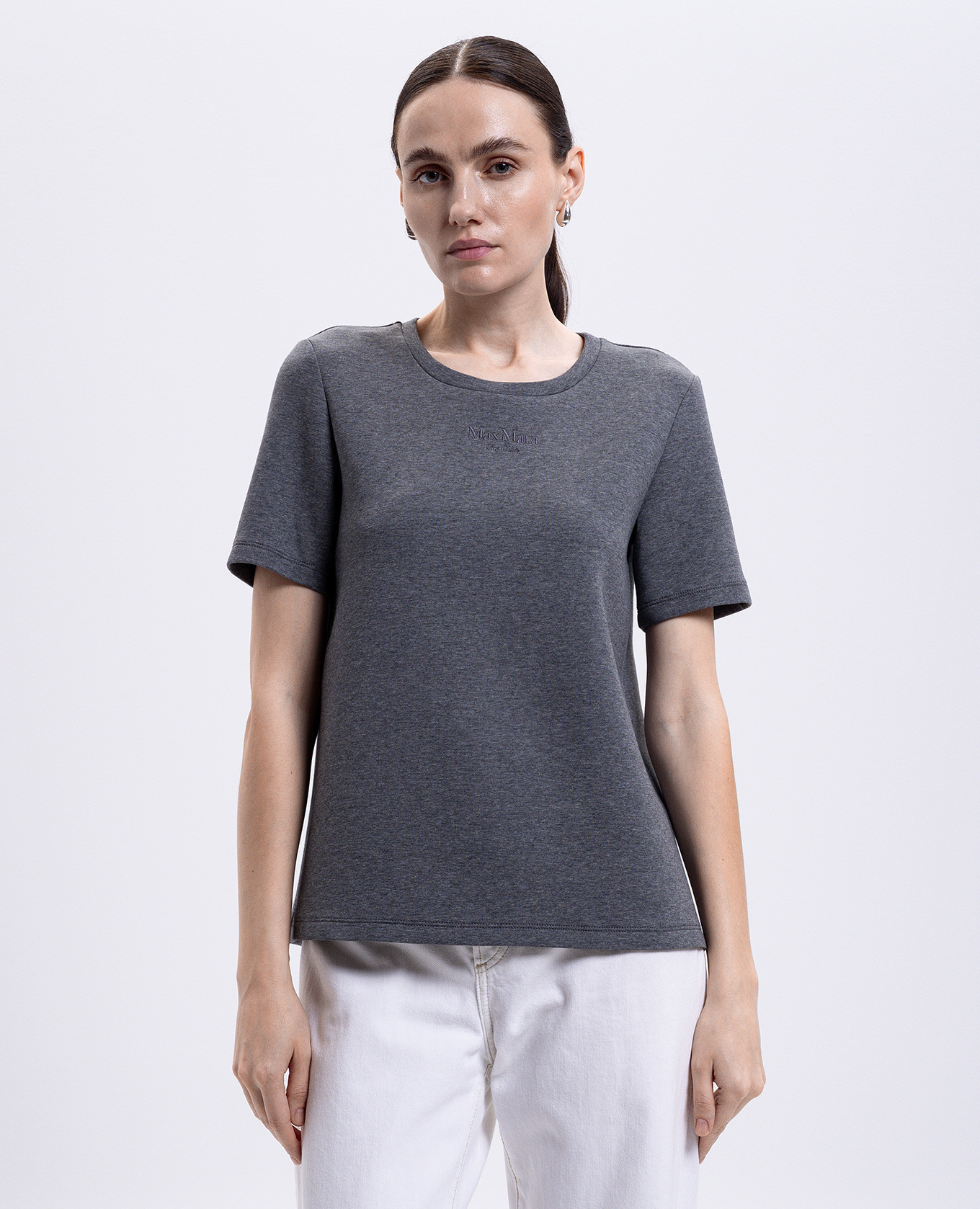 

TUBO grey melange T-shirt with logo embroidery Max Mara