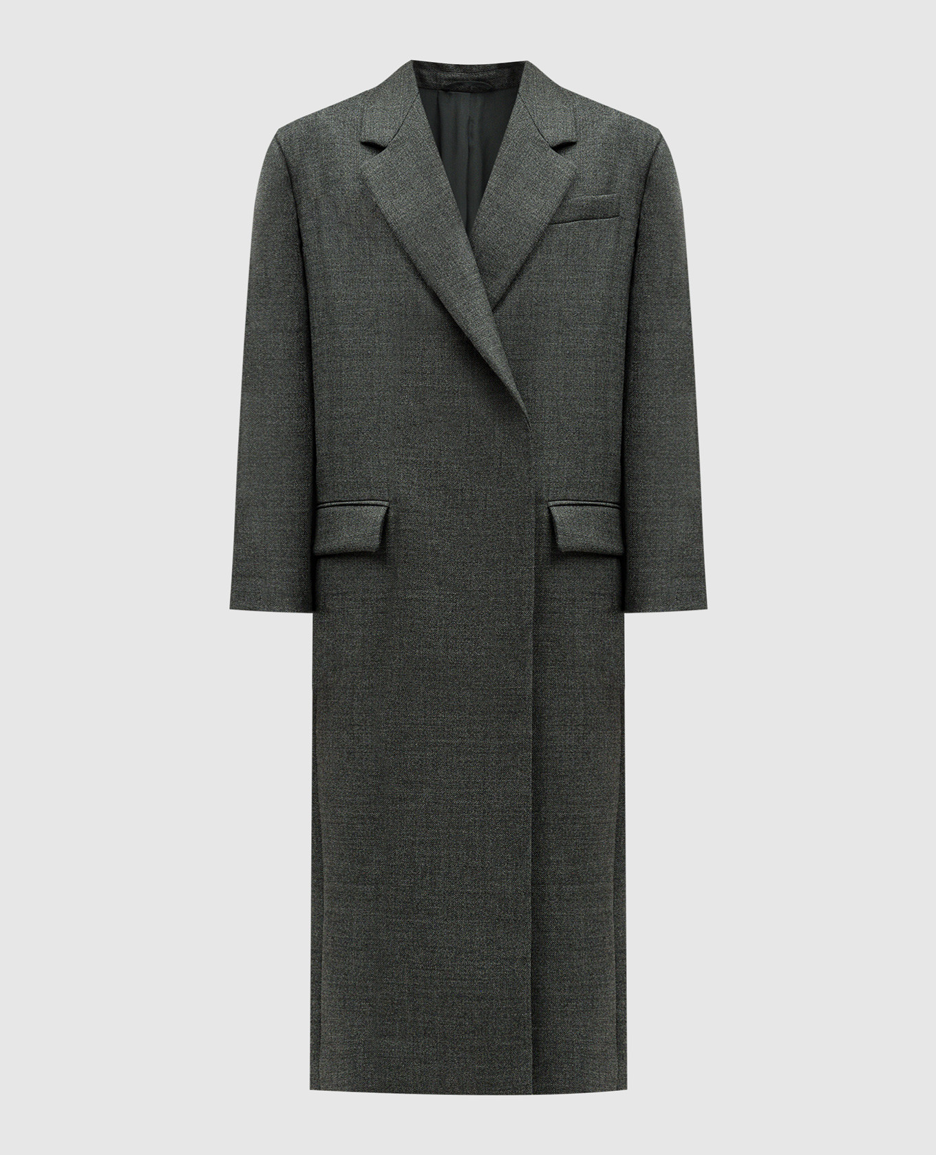 Brunello Cucinelli Gray wool coat with monil chain