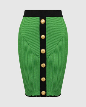 Balmain Green skirt in a textured pattern CF0LC009KG41