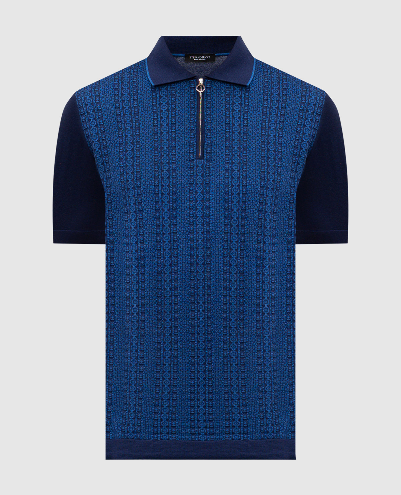 Blue polo with shock pattern with logo emblem Stefano Ricci