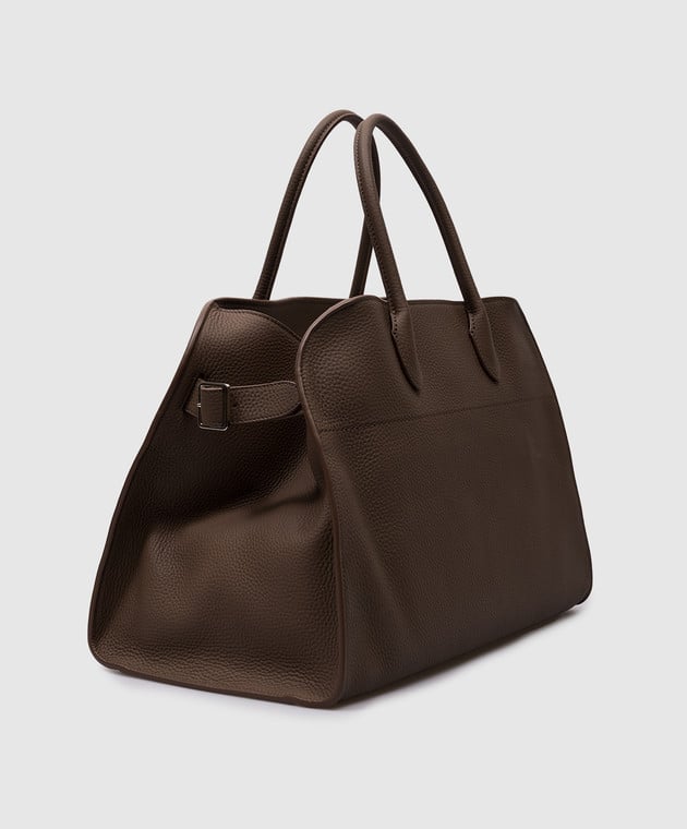 The Row - Soft Margaux 15 brown leather tote bag with embossed