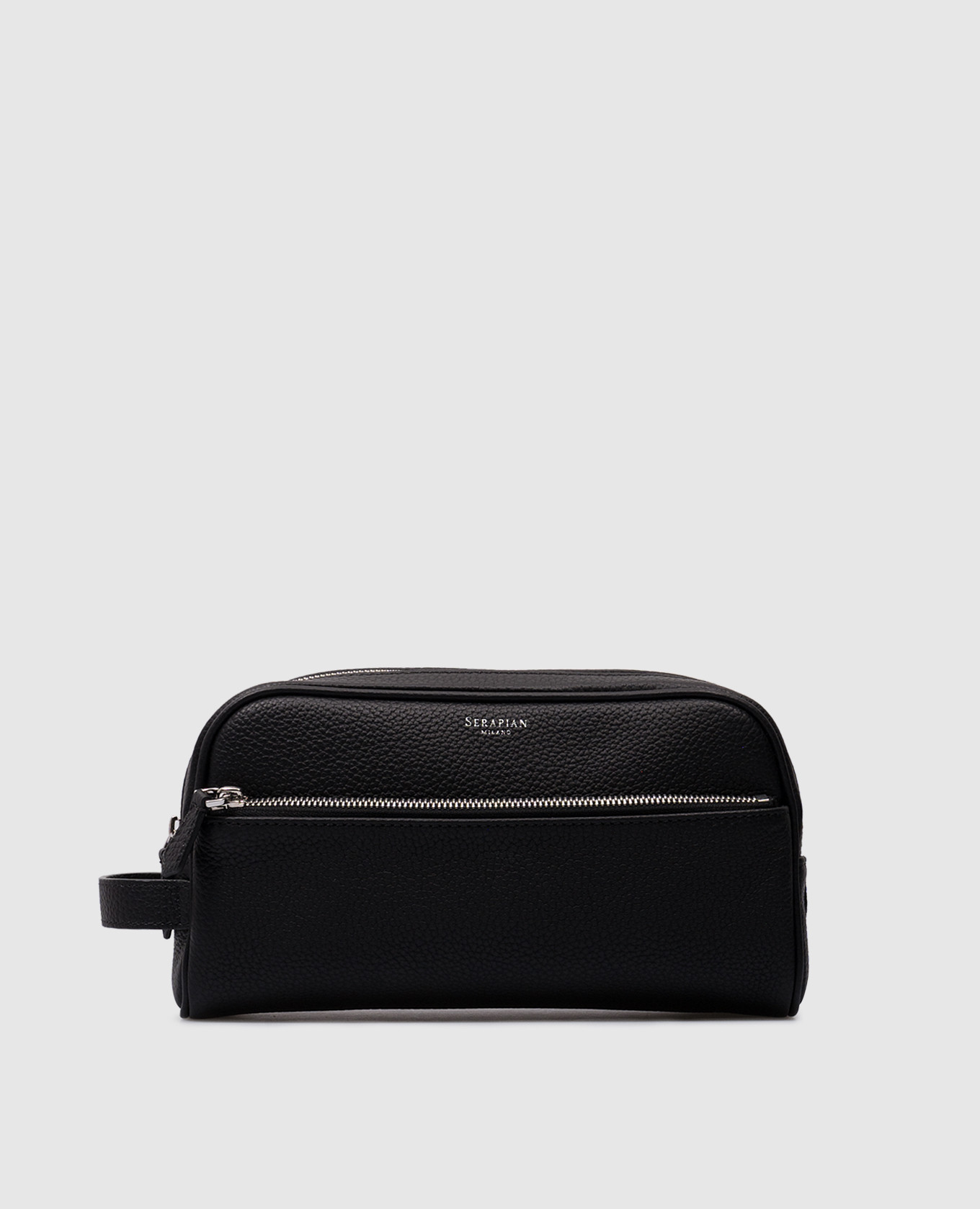 

Black leather toiletry bag with logo Serapian