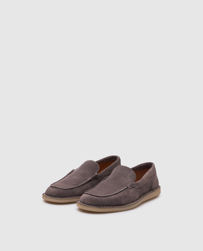 Dolce&Gabbana Grey suede loafers with monogram logo A50593AS707