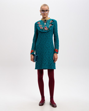 Gucci Green lace dress with a brooch 448852