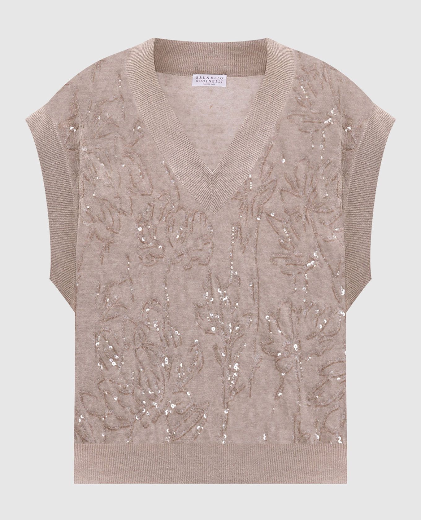Beige linen vest with sequins Brunello Cucinelli