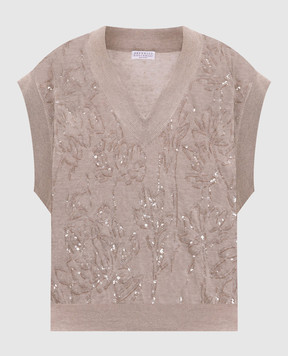 Brunello Cucinelli Beige linen vest with sequins M1T137902