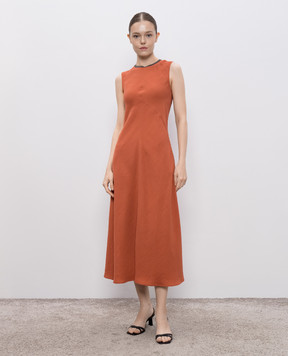 Brunello Cucinelli Orange linen midi dress with monil chain MPH26AFR61