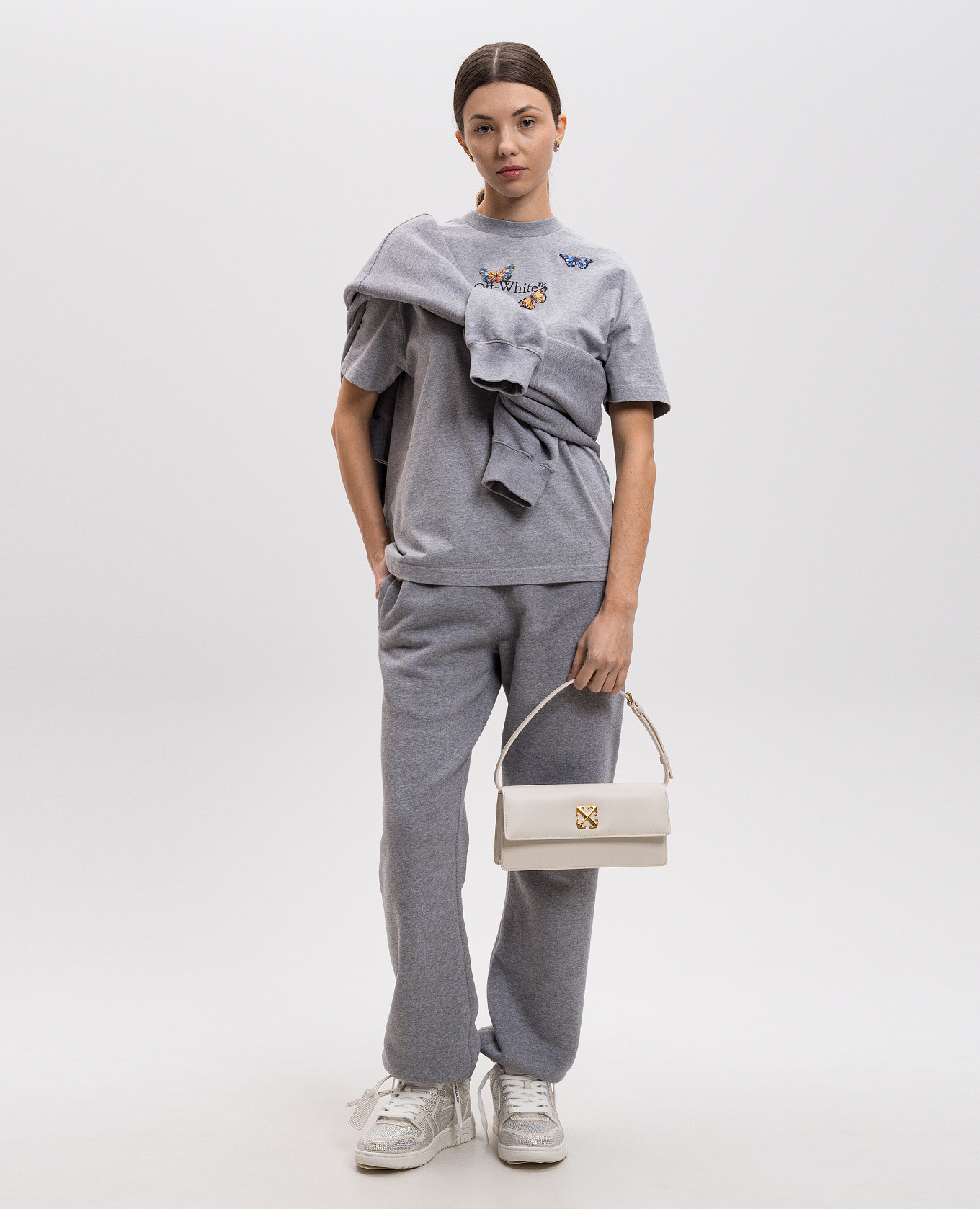 

Gray melange t-shirt with embroidery Off-White, Grey