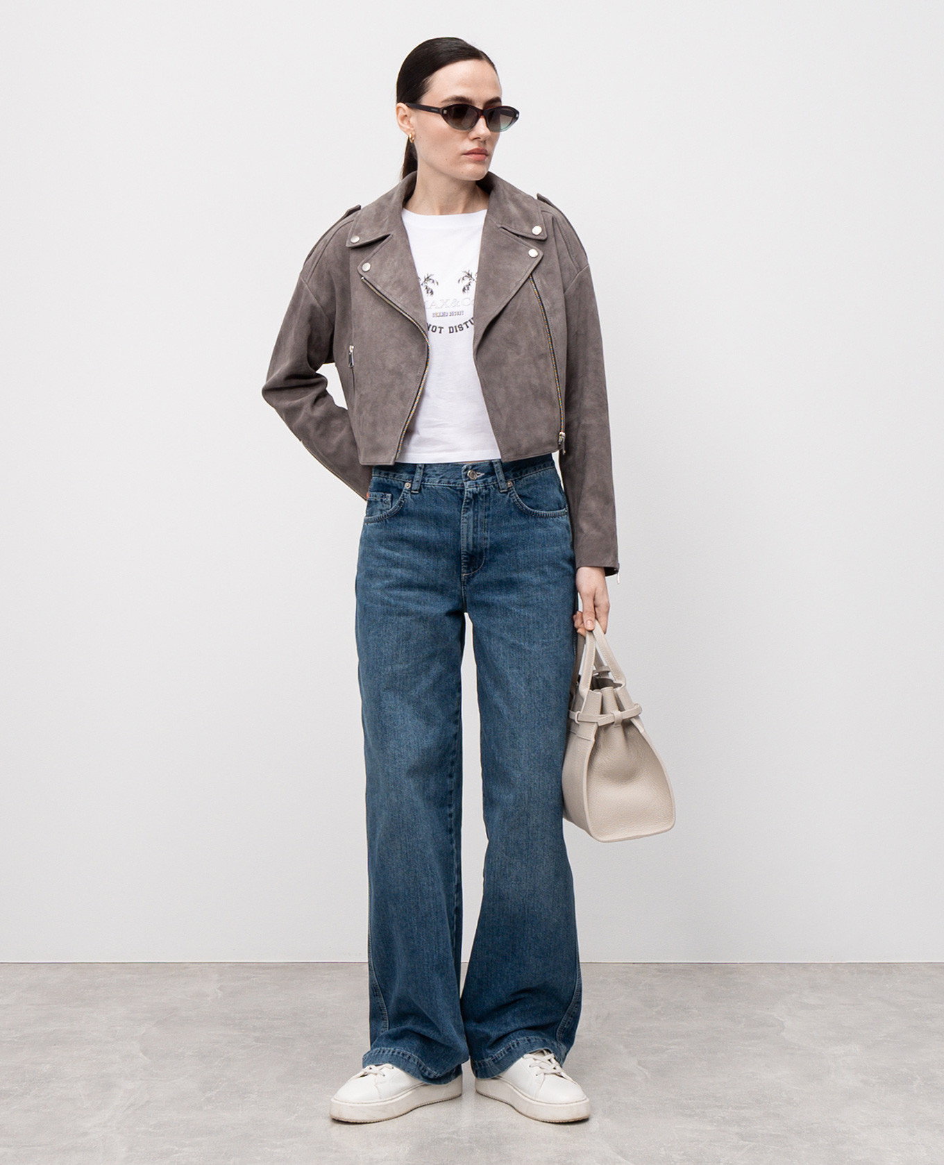 

Gray suede cropped biker jacket Babe Pay Pls, Grey