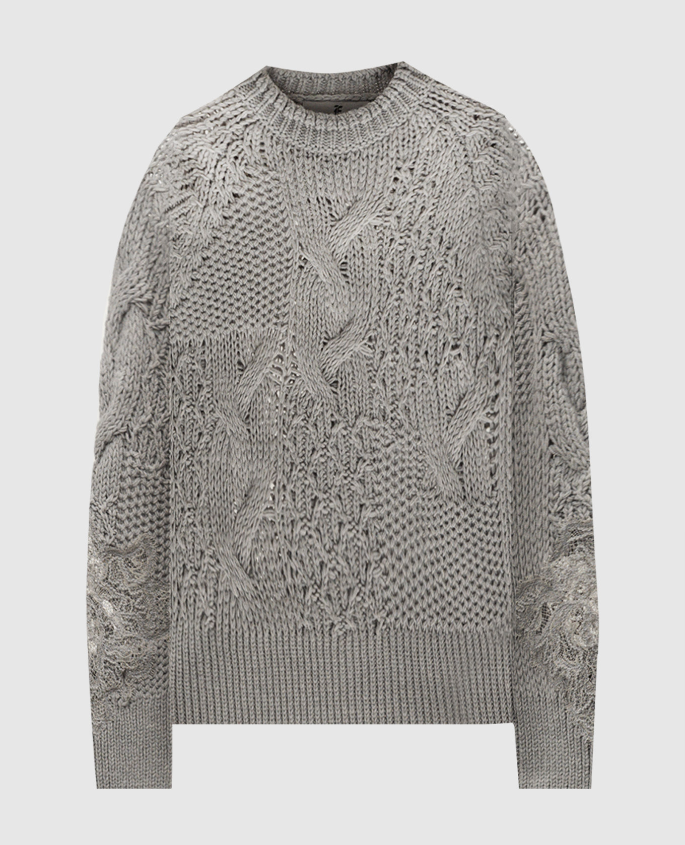 Ermanno Scervino Gray wool sweater with lace