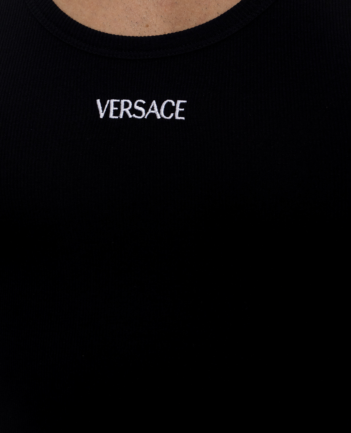 

Black ribbed logo embroidered T-shirt Versace