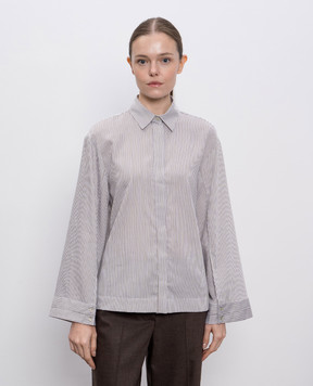 Peserico Green striped blouse with monil chain A0613300675