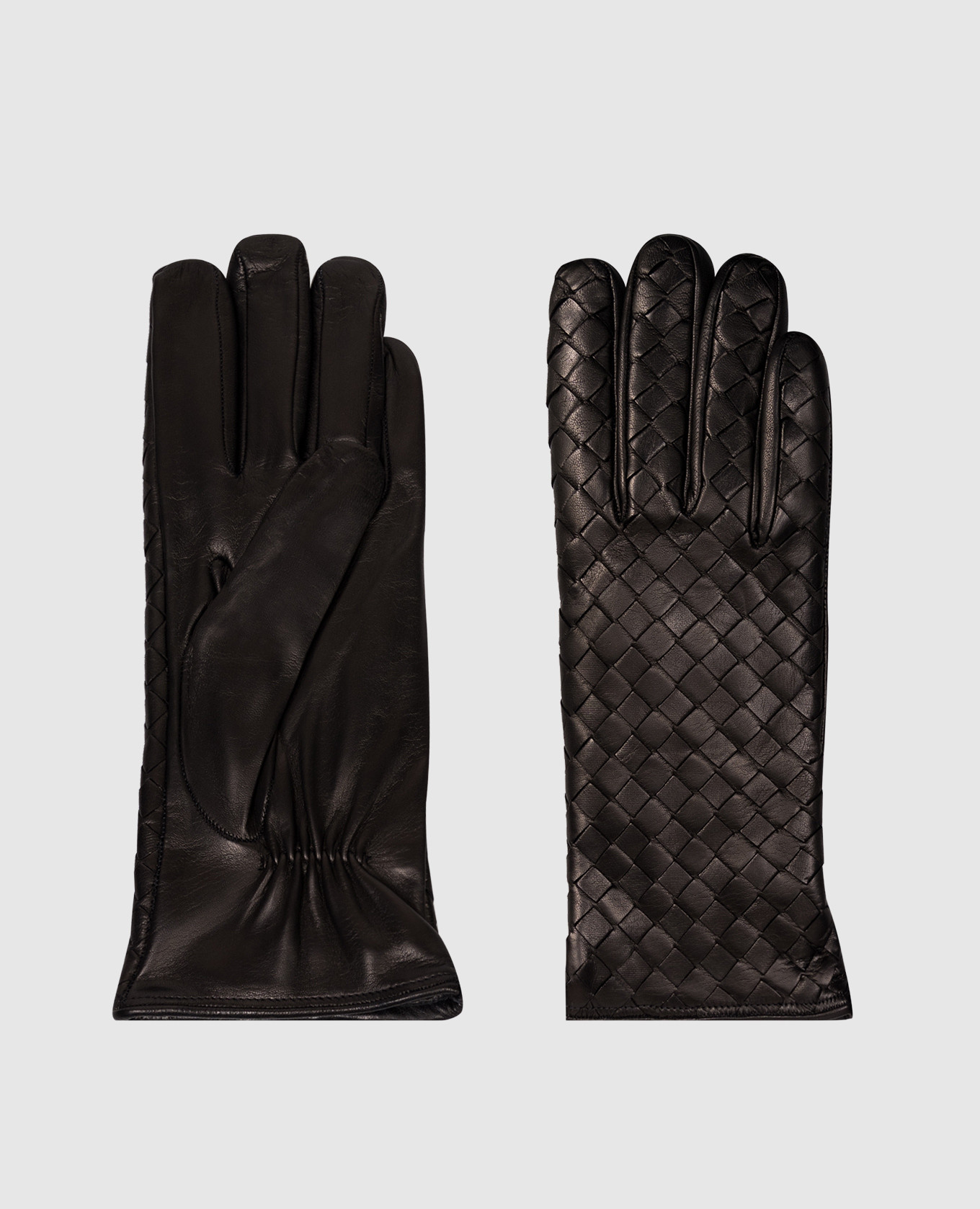 Black leather gloves with braiding Sermoneta Gloves