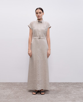 Brunello Cucinelli Beige linen maxi dress with monil chain MM633AHA92