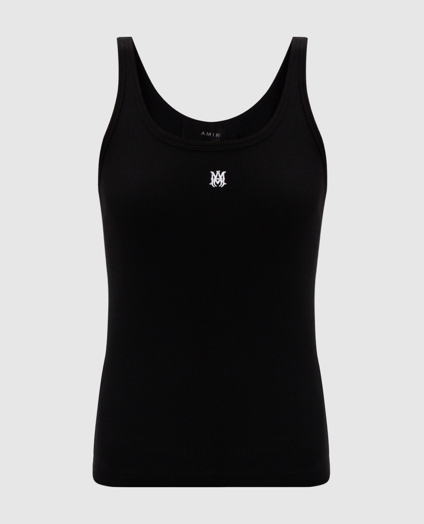 

Black ribbed top with embroidered monogram logo AMIRI