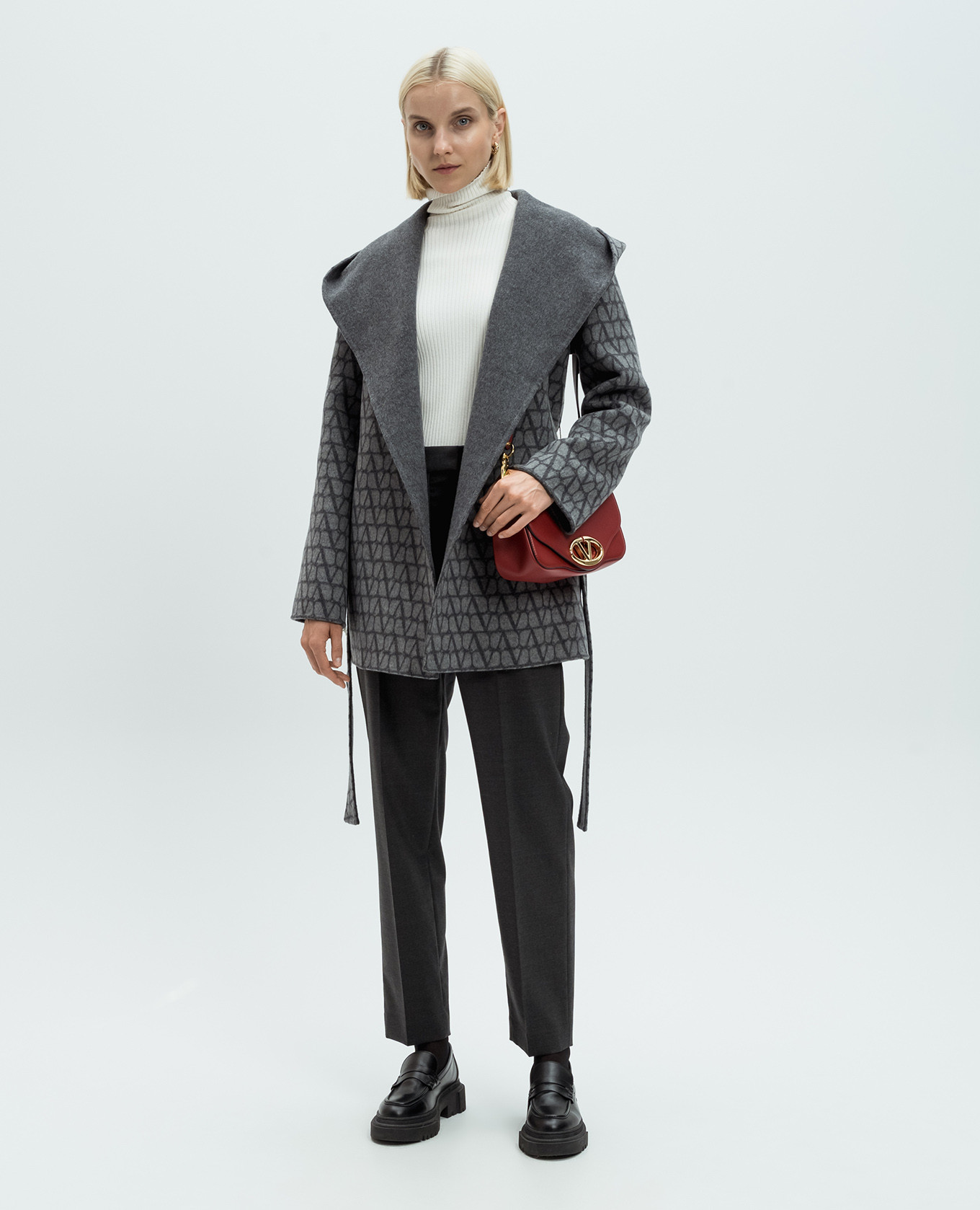 

Iconographe patterned gray double-sided wool and cashmere scented coat Valentino, Grey