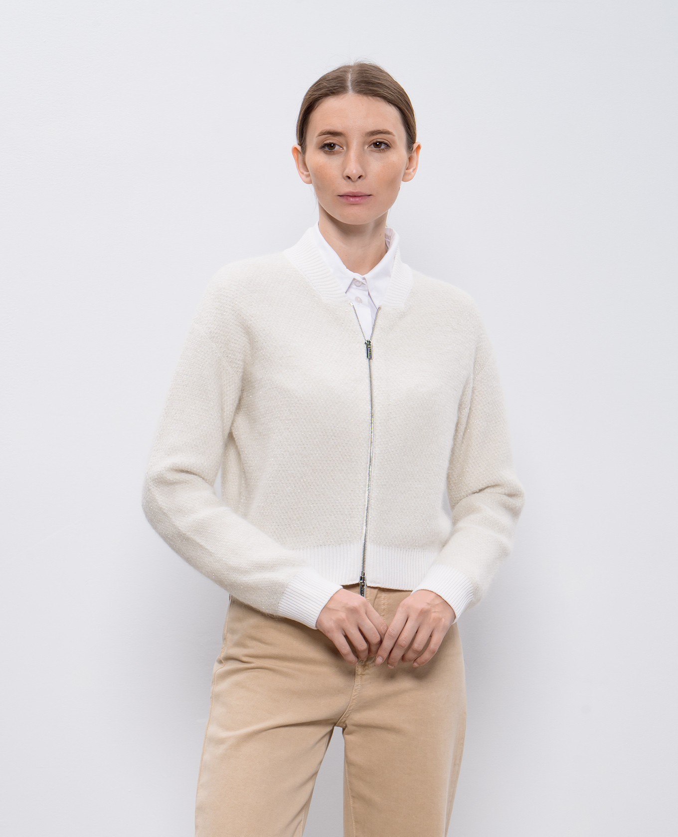 

White wool, silk and cashmere cardigan with lurex Peserico