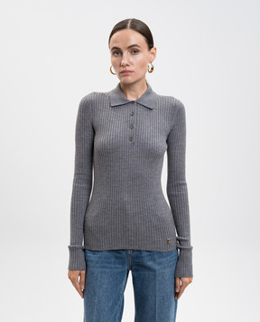 Dolce&Gabbana Grey ribbed wool polo shirt FXZ39TJDVDC