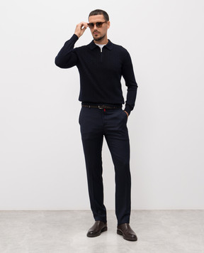 Bertolo Cashmere Blue wool and silk patterned polo shirt 902518002531