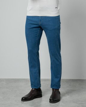 Enrico Mandelli Blue jeans with leather logo patch 0MIAMI5153