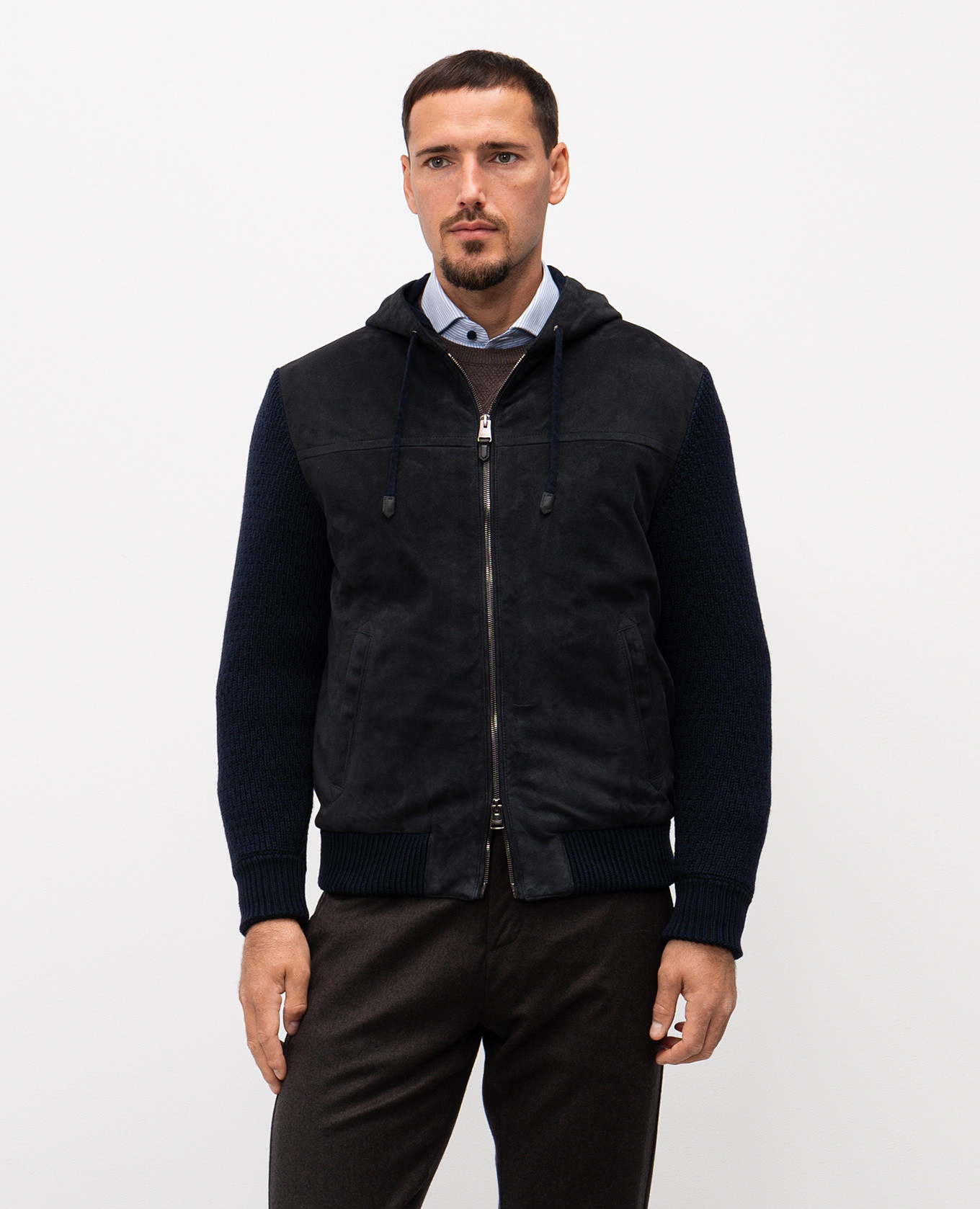 

Blue suede and wool combination jacket Canali