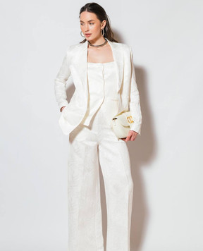 Twinset White double-breasted jacket with patterned linen 251TT2175