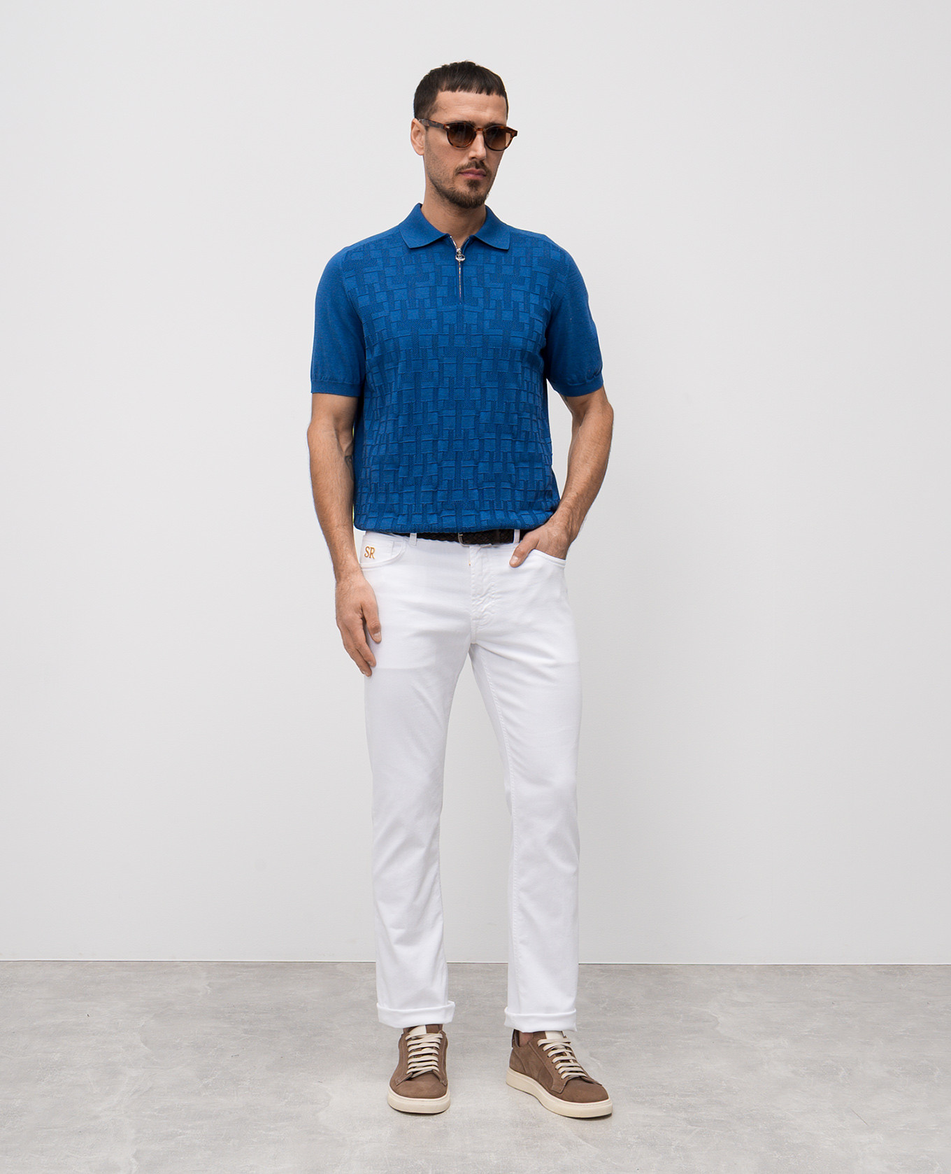 

Blue silk polo shirt with logo emblem Stefano Ricci