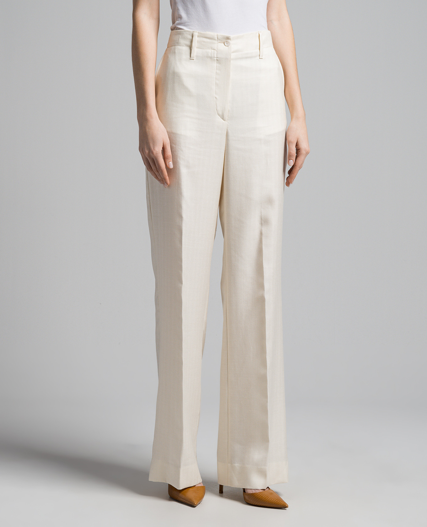 

CANNES yellow flared trousers made of wool, silk and linen Enrico Mandelli