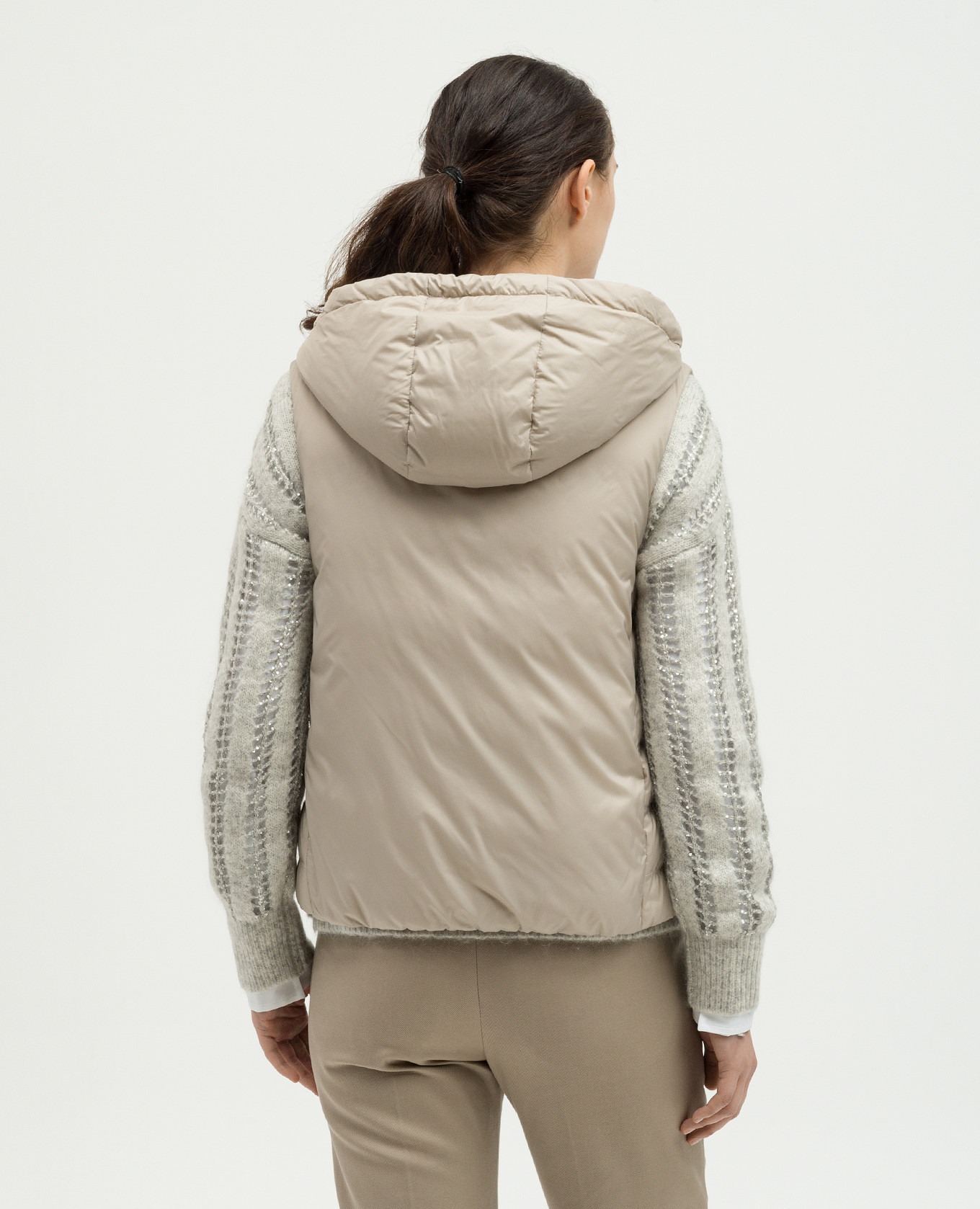 

Beige down vest with ecolatun monil chain Brunello Cucinelli