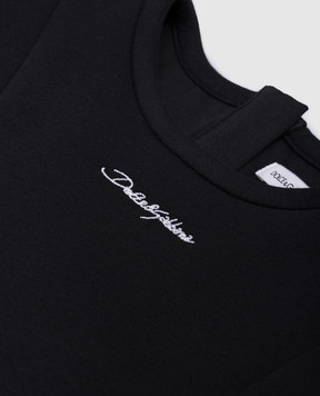 Dolce&Gabbana Children's black dress with logo embroidery L5JD9JG7N3R