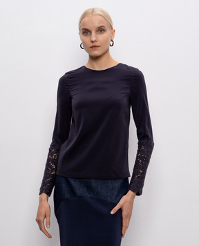 Brunello Cucinelli Blue silk blouse with macrame embroidery M0S2883E10y