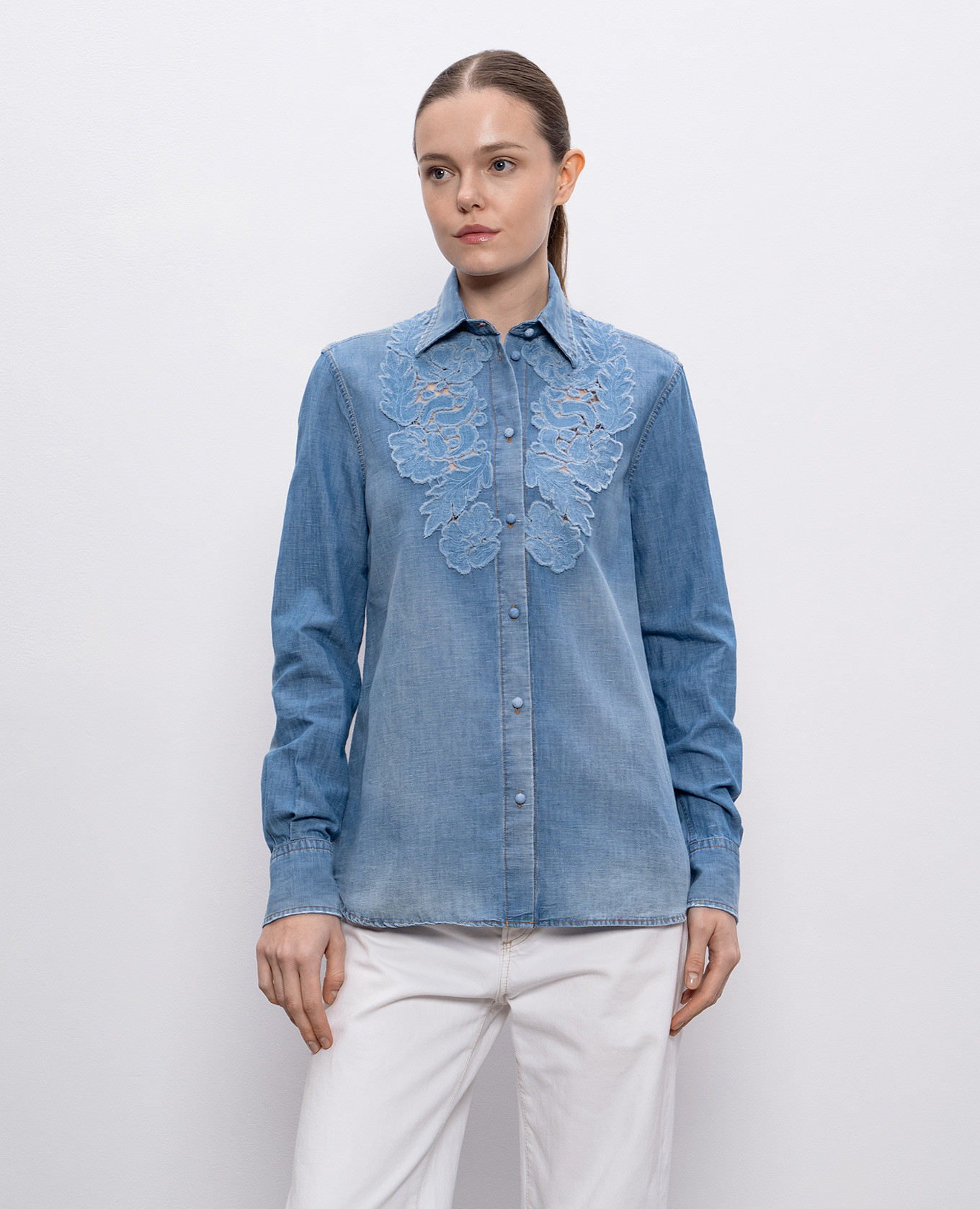

Blue denim shirt with linen Ermanno Scervino, Light blue