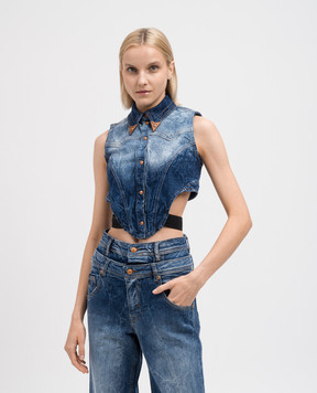 Versace Jeans Couture Blue distressed denim vest with logo 76HAM257DW009M31