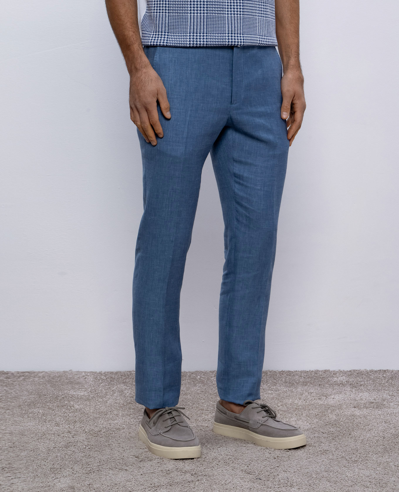 

Blue linen, wool and silk trousers with logo Stefano Ricci, Light blue