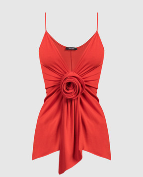 Balmain Red top with floral appliqué CF0AD205JE50