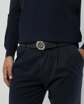 Stefano Ricci Blue suede belt with metal monogram logo N381SDC553P