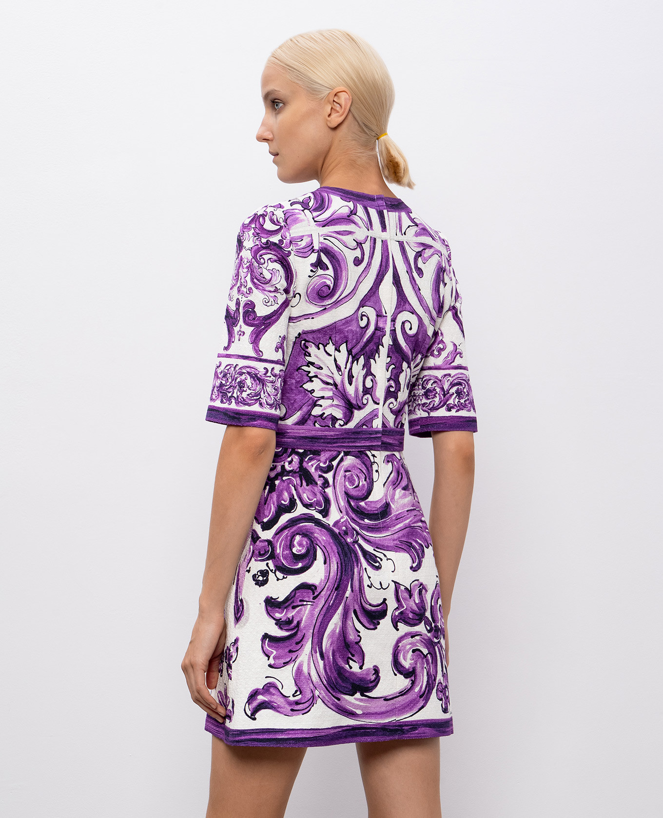 

White linen mini dress with Majolica print Dolce&Gabbana