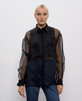 Ermanno Scervino Black silk blouse with floral embroidery D472K738CTRORG