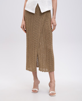Twinset Beige openwork midi skirt with lurex 251TT3192