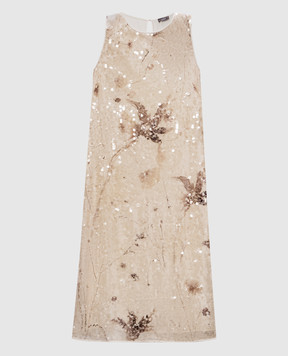 Peserico Beige midi dress with sequins E02480F04767