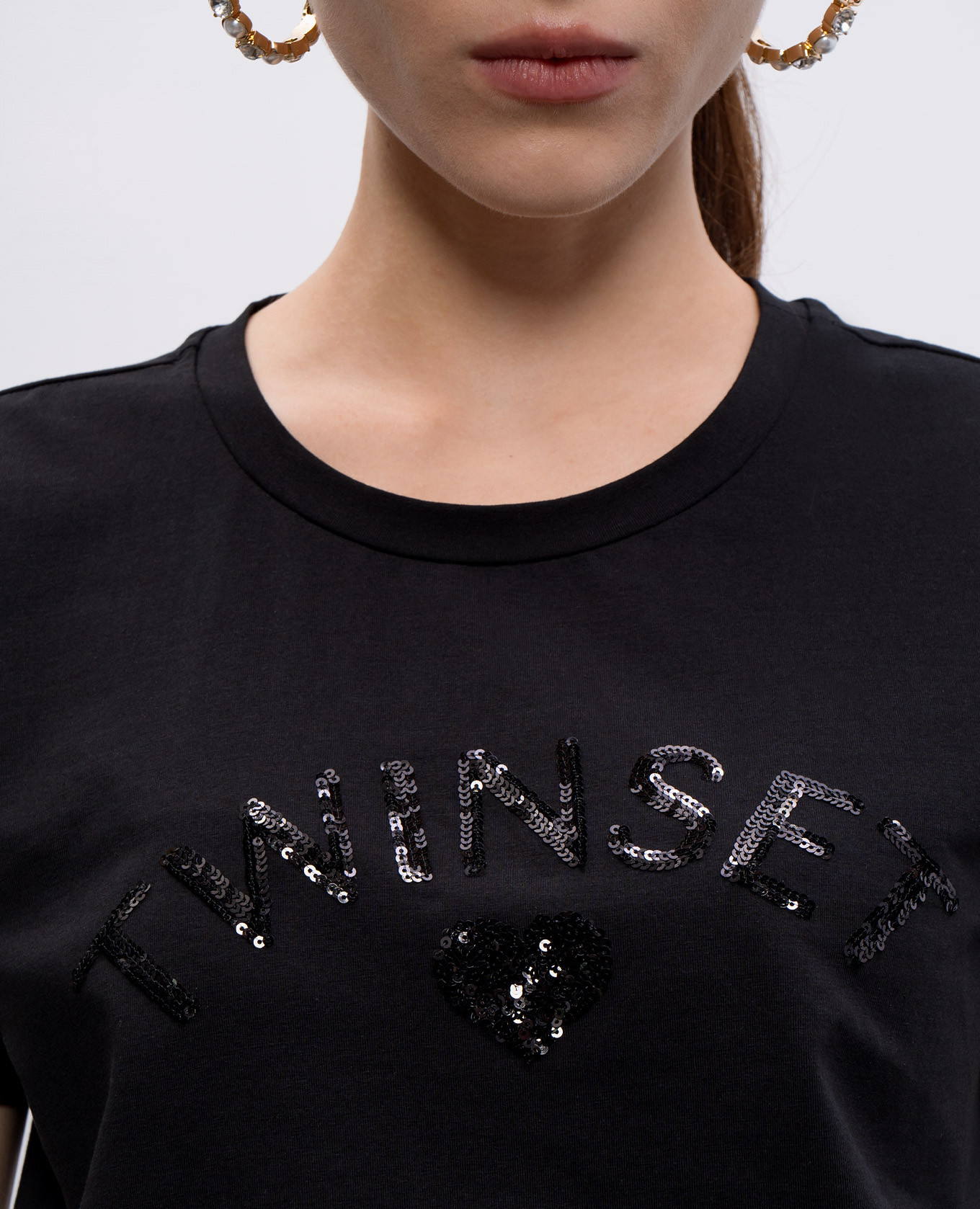 

Black T-shirt with embroidered logo and sequins Twinset