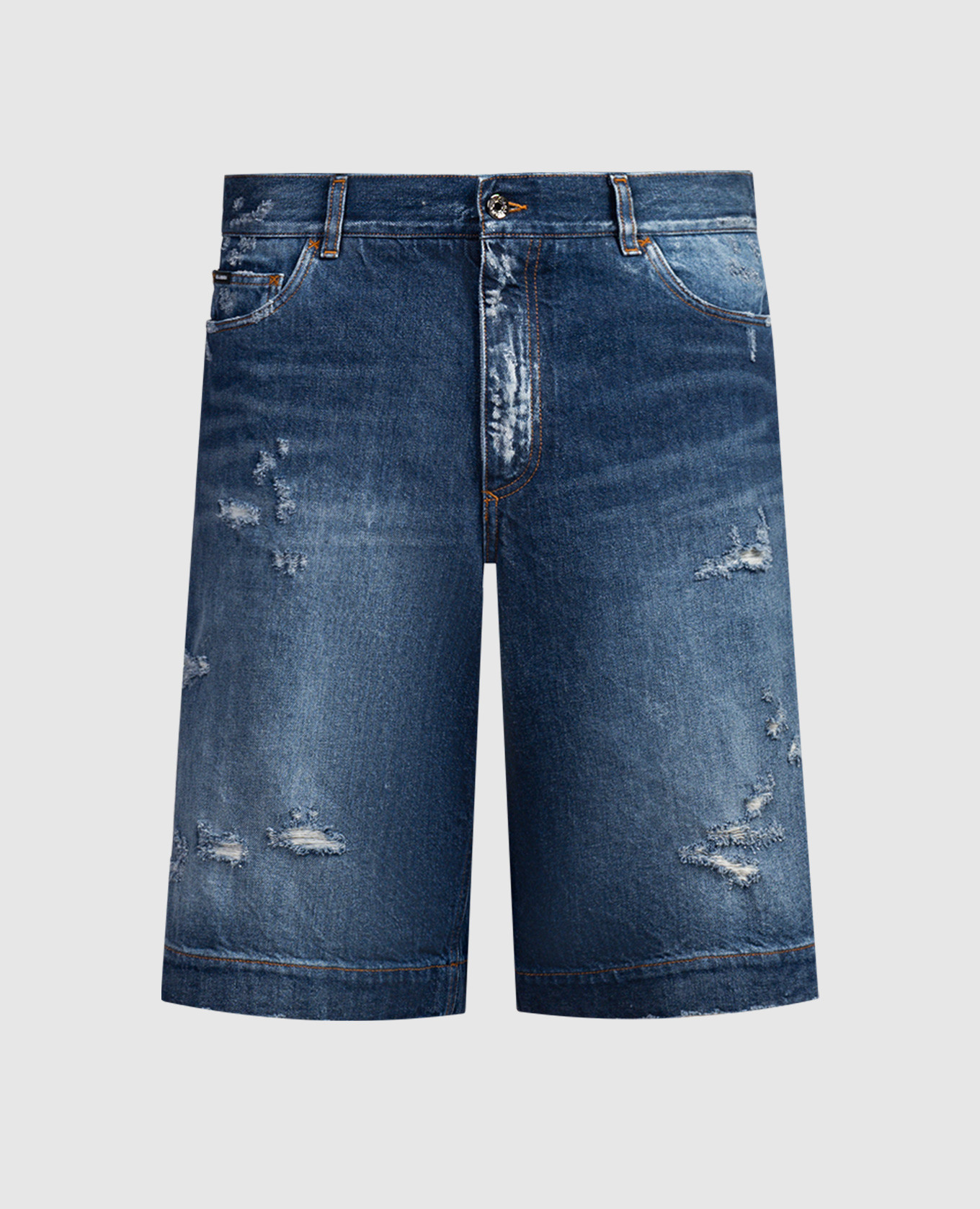 

Blue denim shorts with slits and a logo patch Dolce&Gabbana
