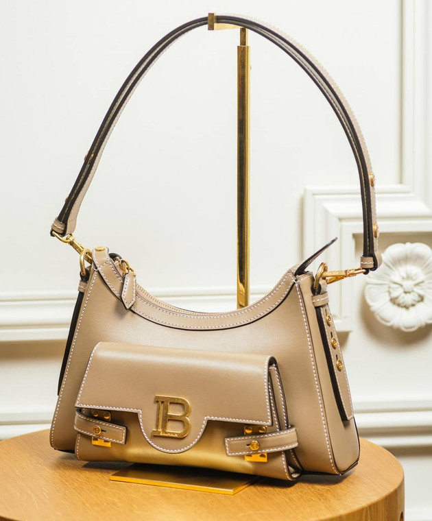 Balmain - B-Buzz Brown Leather Hobo Bag DN1BT904LSLX - shop
