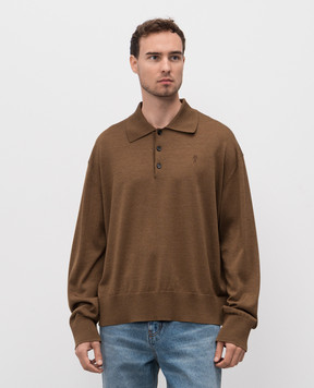 Ami Paris Brown wool and silk polo shirt HPL406KN0066