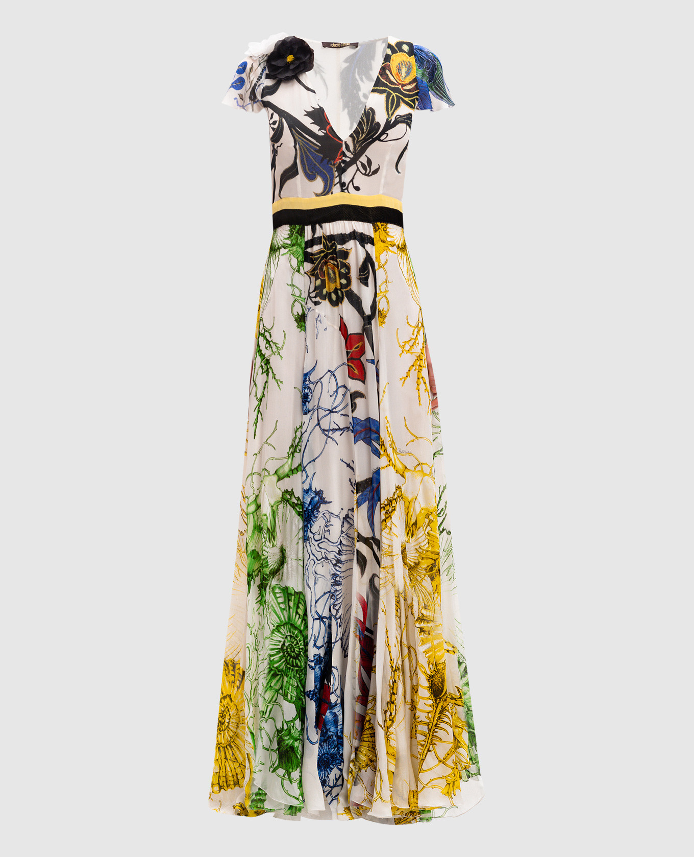 

White dress made of silk with a floral print Roberto Cavalli