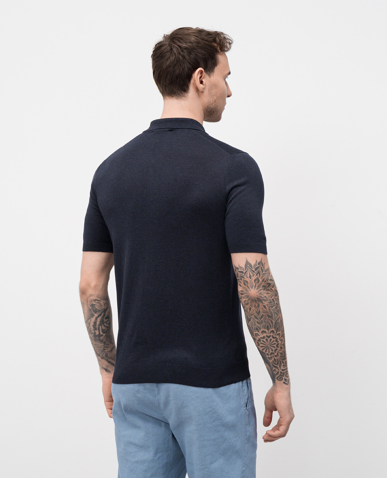 

Blue silk polo shirt with logo Enrico Mandelli