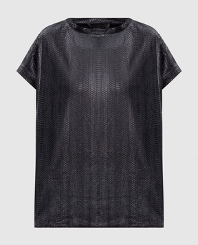 Simonetta Ravizza Black leather top with reptile leather embossing VER19SNE