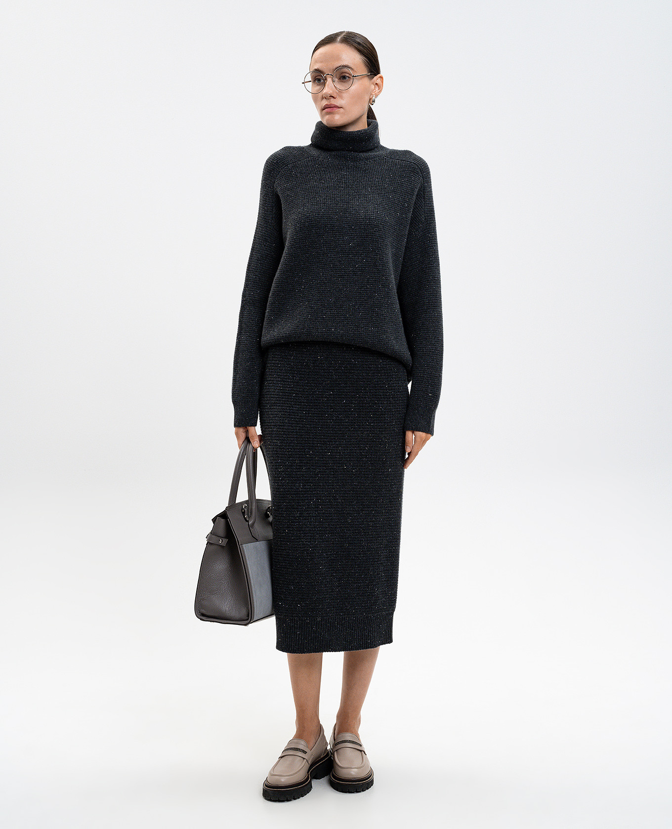 

Gray wool and silk midi skirt with lurex Peserico, Grey