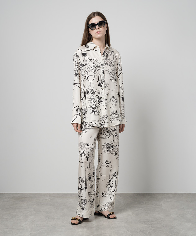 Asceno - White RIVIERA printed silk pajama shirt T001F04C375