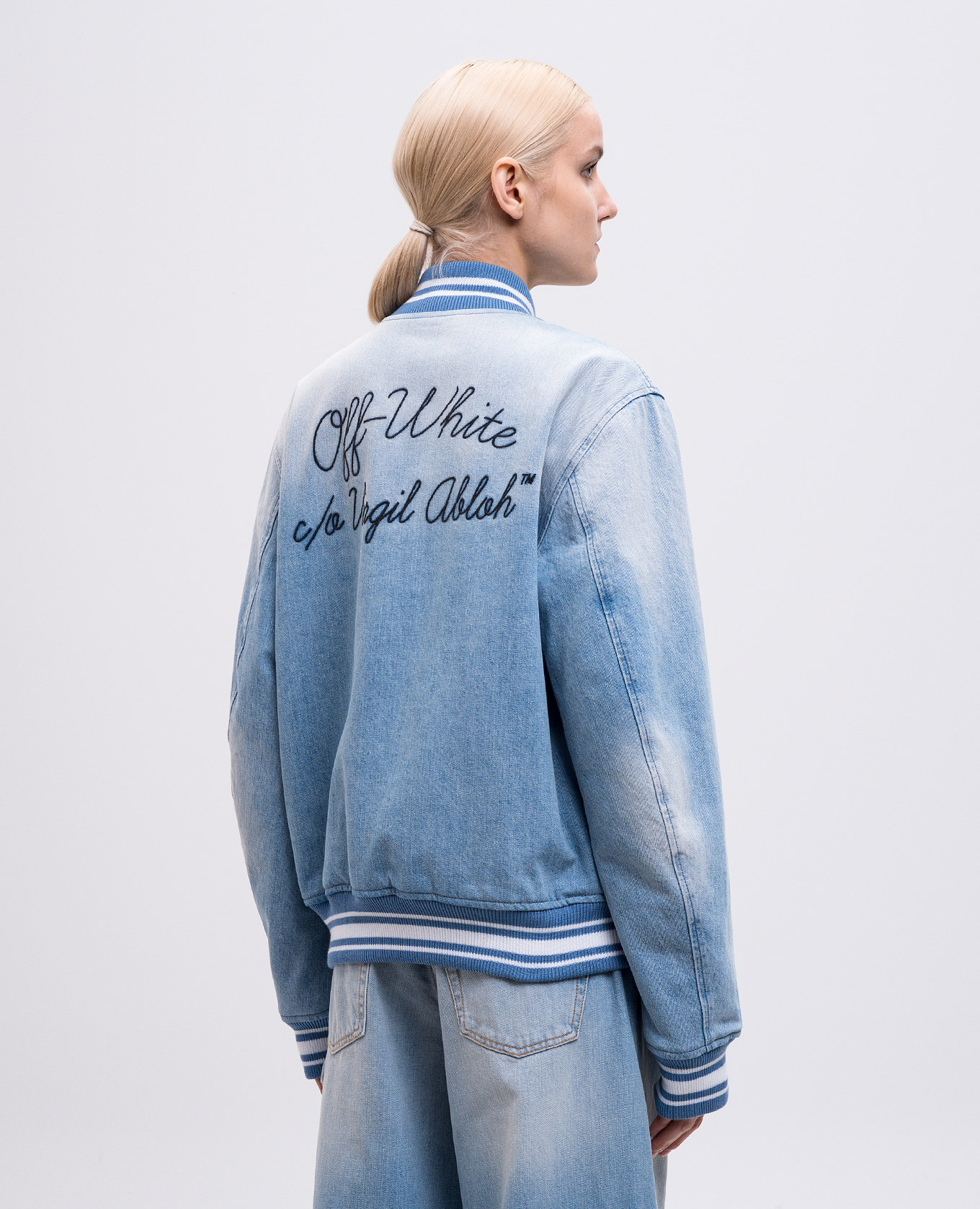 

Blue denim bomber jacket with logo embroidery Off-White, Light blue